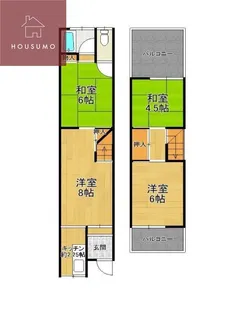 大阪府東大阪市旭町【テラスハウス】の間取り