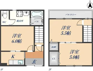 大阪府八尾市上尾町1丁目【テラスハウス】の間取り