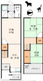 大阪府東大阪市下六万寺町3丁目【一戸建】の間取り