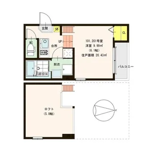 ハーモニーテラス平野西【201号室】の間取り