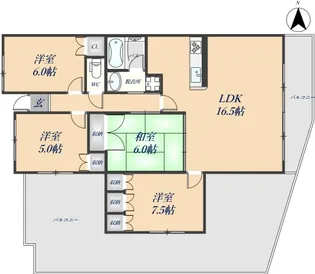 グランコート富雄【5階】の間取り