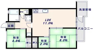 八戸ノ里グランドマンションA棟【6階】の間取り