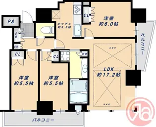 リバーガーデンタワー上町台筆ヶ崎【26階】の間取り
