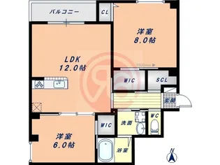 YU-PALACE桑津【4階】の間取り