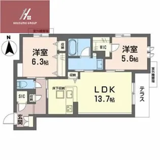 シャーメゾンシャルム本町【1階】の間取り
