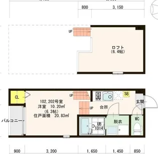 ハーモニーテラス靖国町【1階】の間取り