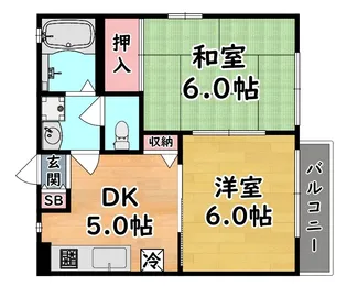 烏帽子ハイツ六甲【2階】の間取り