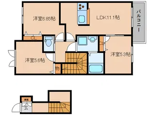 Casa大町A棟【202号室】の間取り
