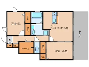 ヴィルヌーブB棟【110号室】の間取り