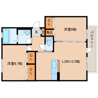 奈良県生駒郡三郷町勢野西2丁目【アパート】の間取り