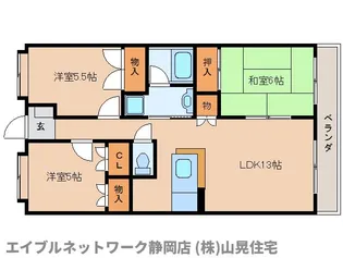 静岡県静岡市葵区上足洗1丁目【マンション】の間取り