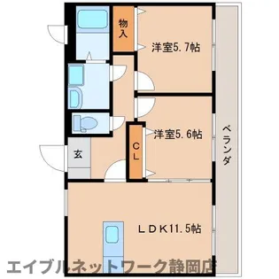 静岡県静岡市駿河区下川原1丁目【マンション】の間取り