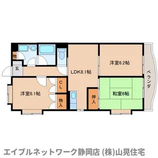 静岡県静岡市駿河区下川原5丁目【マンション】の間取り