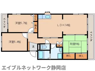 静岡県静岡市駿河区みずほ4丁目【マンション】の間取り