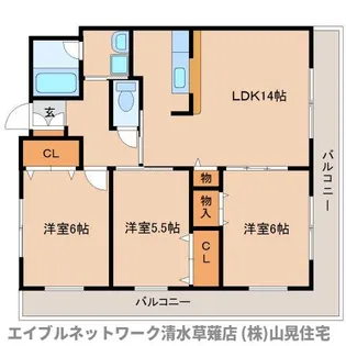 静岡県静岡市葵区瀬名川2丁目【マンション】の間取り