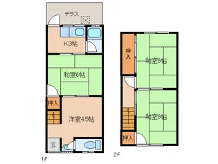 奈良県香芝市下田西2丁目【テラスハウス】の間取り