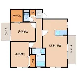 アムール三輪B棟【102号室】の間取り