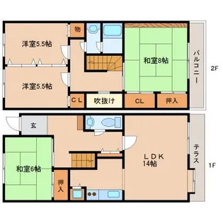奈良県生駒市小明町【テラスハウス】の間取り