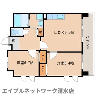 静岡県静岡市清水区北矢部町1丁目【マンション】の間取り