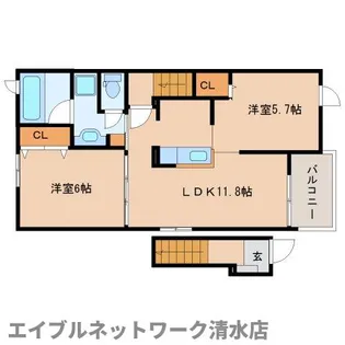 静岡県静岡市清水区北脇新田【アパート】の間取り