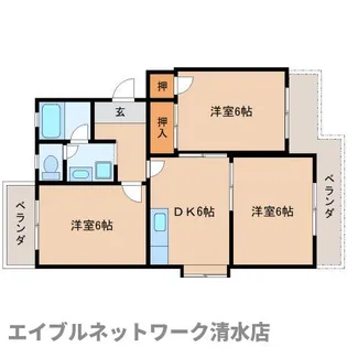 静岡県静岡市清水区蜂ヶ谷【マンション】の間取り
