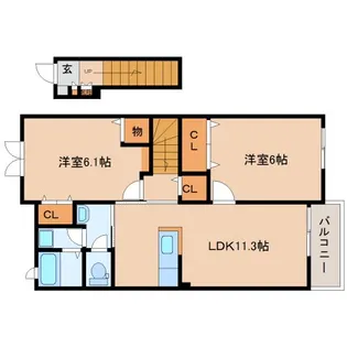 奈良県大和郡山市今国府町【アパート】の間取り