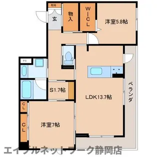 静岡県静岡市葵区安東2丁目【マンション】の間取り