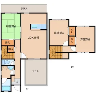 奈良県奈良市朱雀2丁目【テラスハウス】の間取り