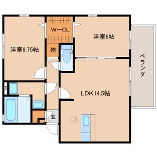 京都府木津川市州見台7丁目【アパート】の間取り