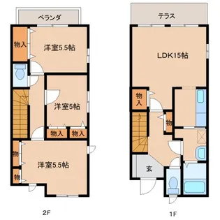 奈良県香芝市旭ケ丘3丁目【テラスハウス】の間取り