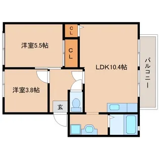 ブリーズ大安寺B【203号室】の間取り