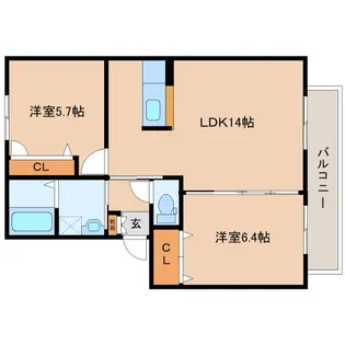 奈良県生駒郡斑鳩町東福寺1丁目【アパート】の間取り