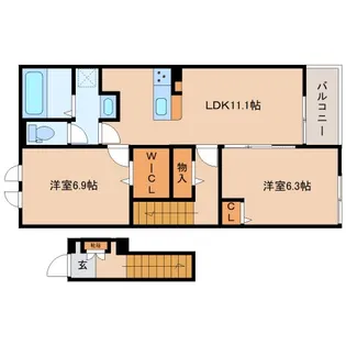 奈良県生駒郡斑鳩町龍田西4丁目【アパート】の間取り