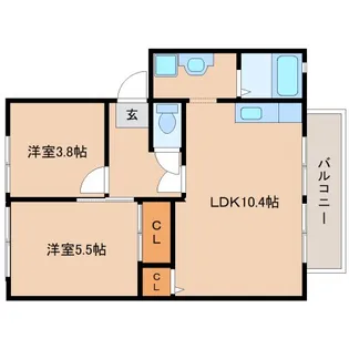 ブリーズ大安寺B【102号室】の間取り