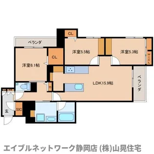 静岡県静岡市葵区東草深町【マンション】の間取り
