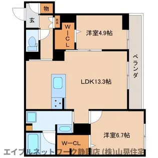 静岡県静岡市葵区上足洗1丁目【マンション】の間取り