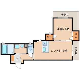 リヴェール若草【101号室】の間取り