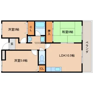 ジュネス東生駒【104号室】の間取り
