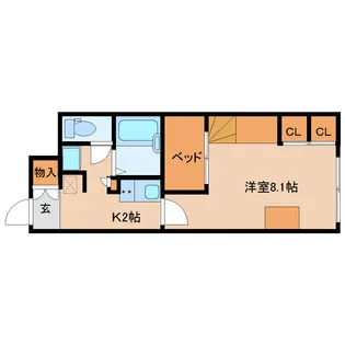 レオパレスナップ シャンブル【2階】の間取り
