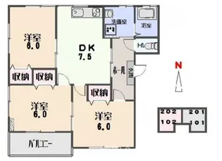サウスアロー【102号室】の間取り