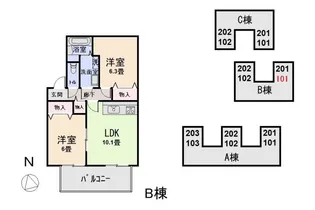 リビングタウン南矢島【B201号室】の間取り