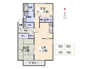 サンヒルズよしだB【102号室】の間取り