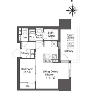 コンフォリア・リヴ本町WESTQ【1208号室】の間取り