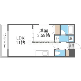 フレンシアノイエ難波南【1501号室】の間取り