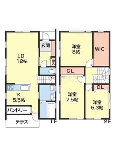 ヴィラージュ有家【E号室】の間取り
