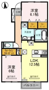 グランクレージュ有田川 B棟【1階】の間取り