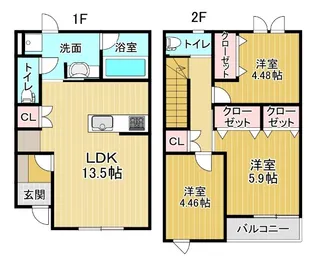 徳島県鳴門市撫養町立岩字七枚【テラスハウス】の間取り