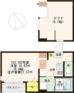 ハーモニーテラス安立【103号室】の間取り