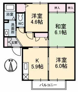コーポ中的場 Ⅲ棟【1階】の間取り