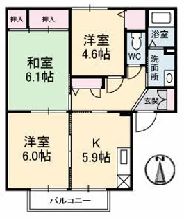 コーポ中的場 Ⅲ棟【2階】の間取り